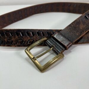 Vintage Woven Accent Brown Leather Belt 36 Men Distress  Casual Dress